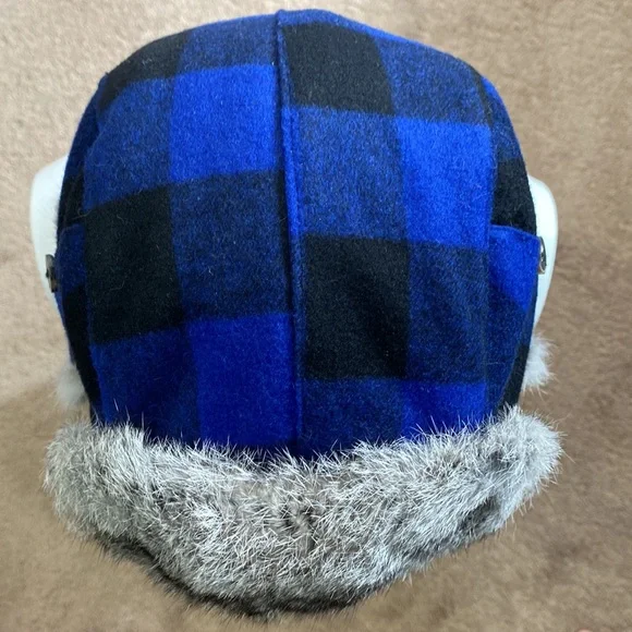 Mad Bomber Trapper Hat, Blue & Black Plaid, Large - Picture 7 of 13